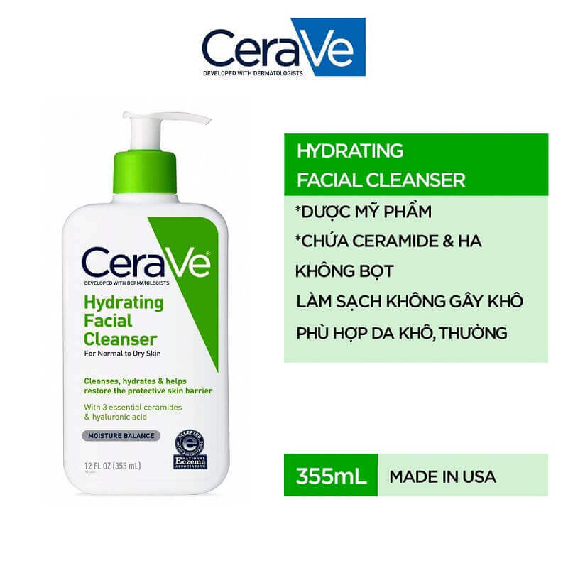 Sữa rửa mặt ÍT BỌT Cerave Hydrating Facial Cleanser 355ml