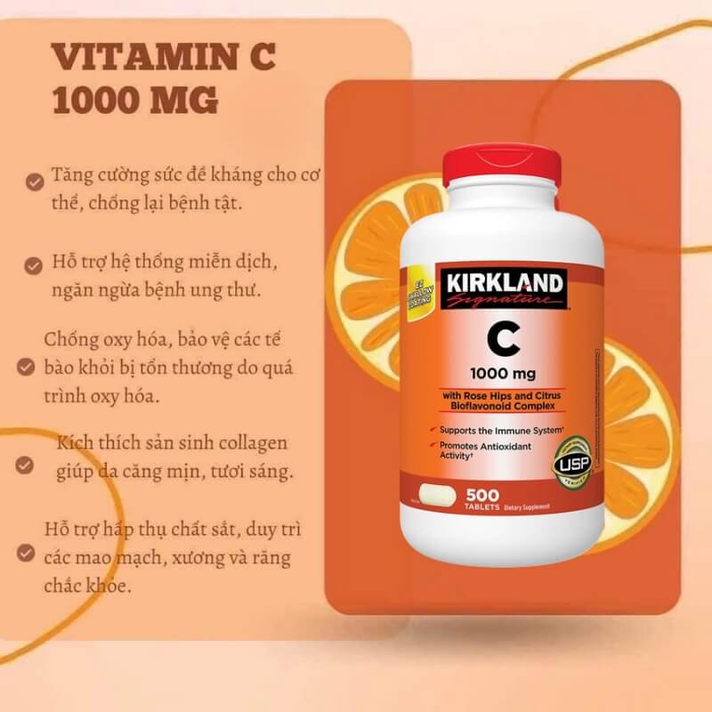 Viên uống bổ sung vitamin C 1000mg Kirkland (500v)
